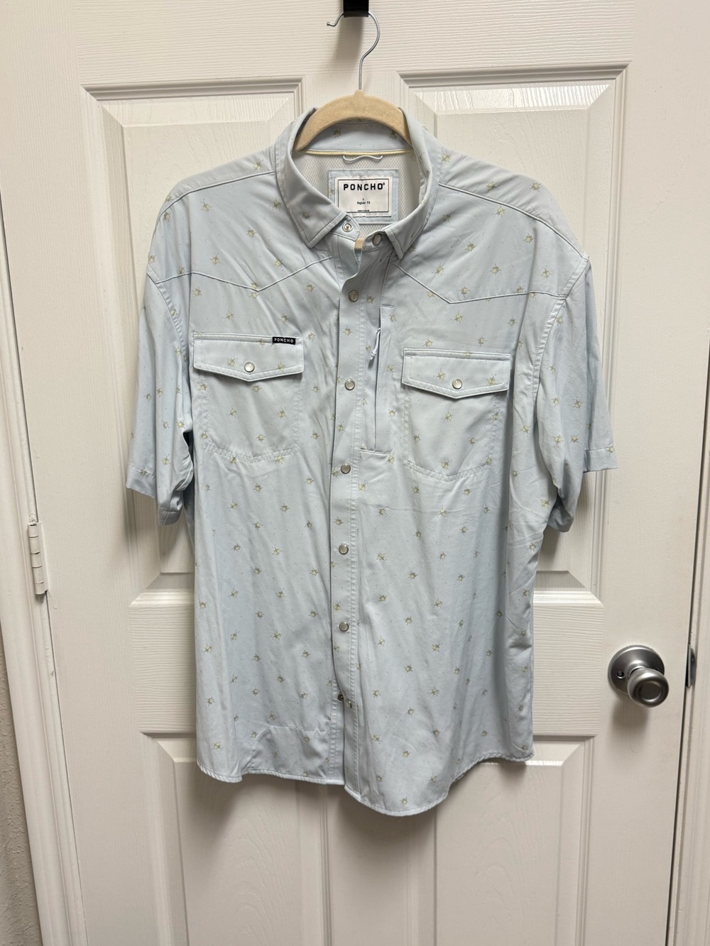 Poncho Light Blue Short-Sleeve Button-Up Shirt